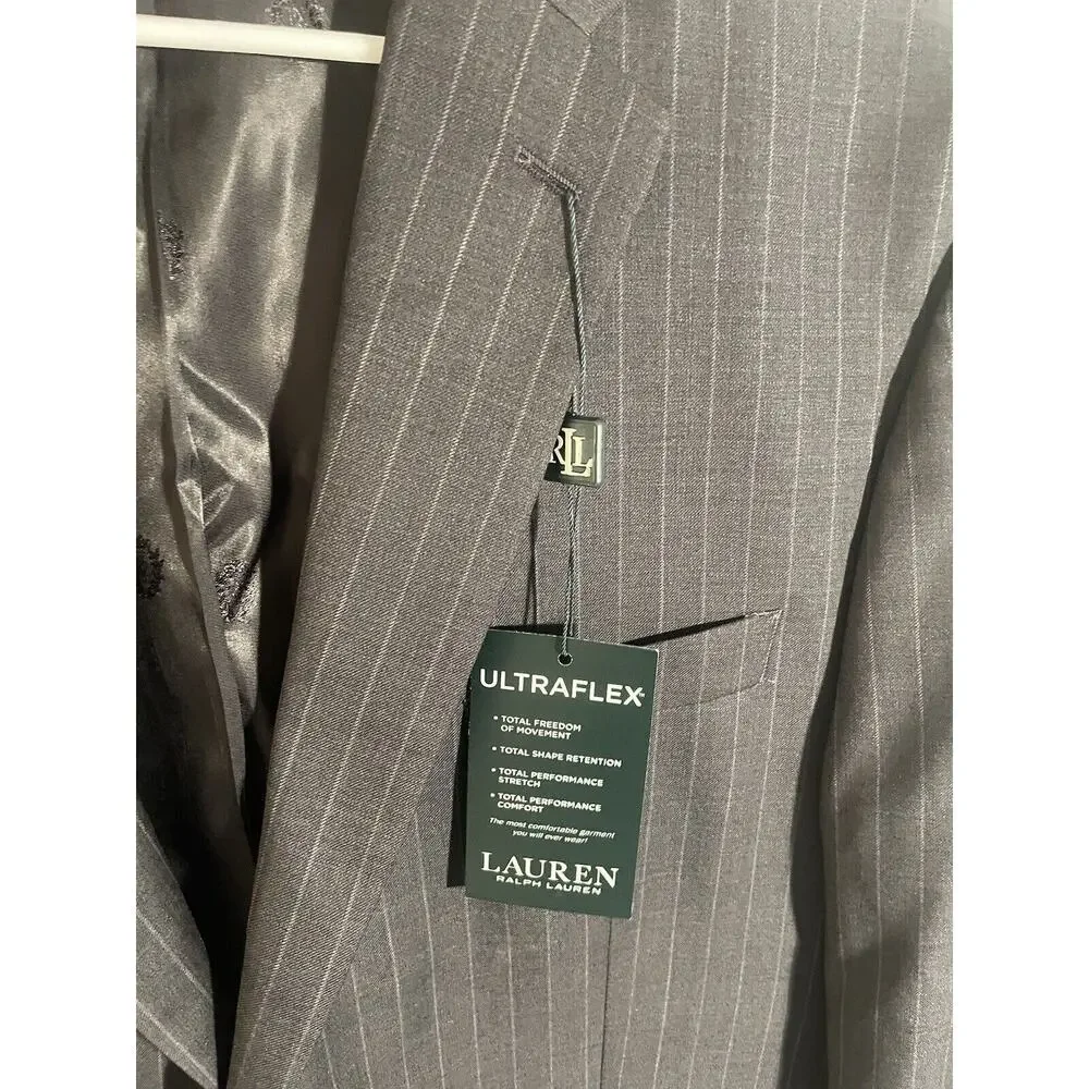 $699 NWT RALPH LAUREN ULTRAFLEX PINSTRIPE BLACK‎ SUIT JACKET MEN’S 46R